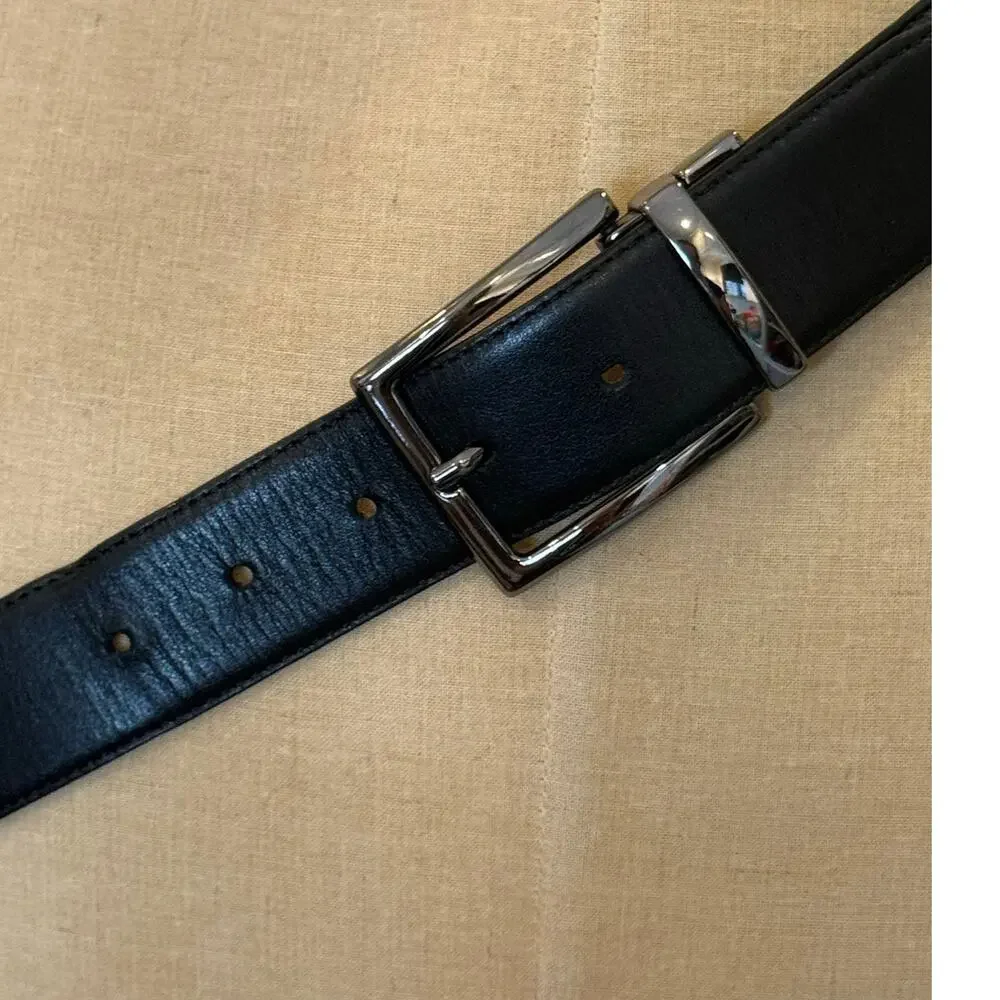 Men Reversible Leather Belt Brown Black Pewter Hardware Fits waist size 38 -40